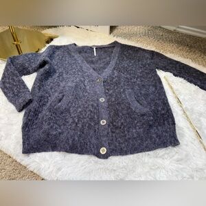 Free People Fuzzy Knit Button Front Cardigan Sweater Blue Size S NWOT